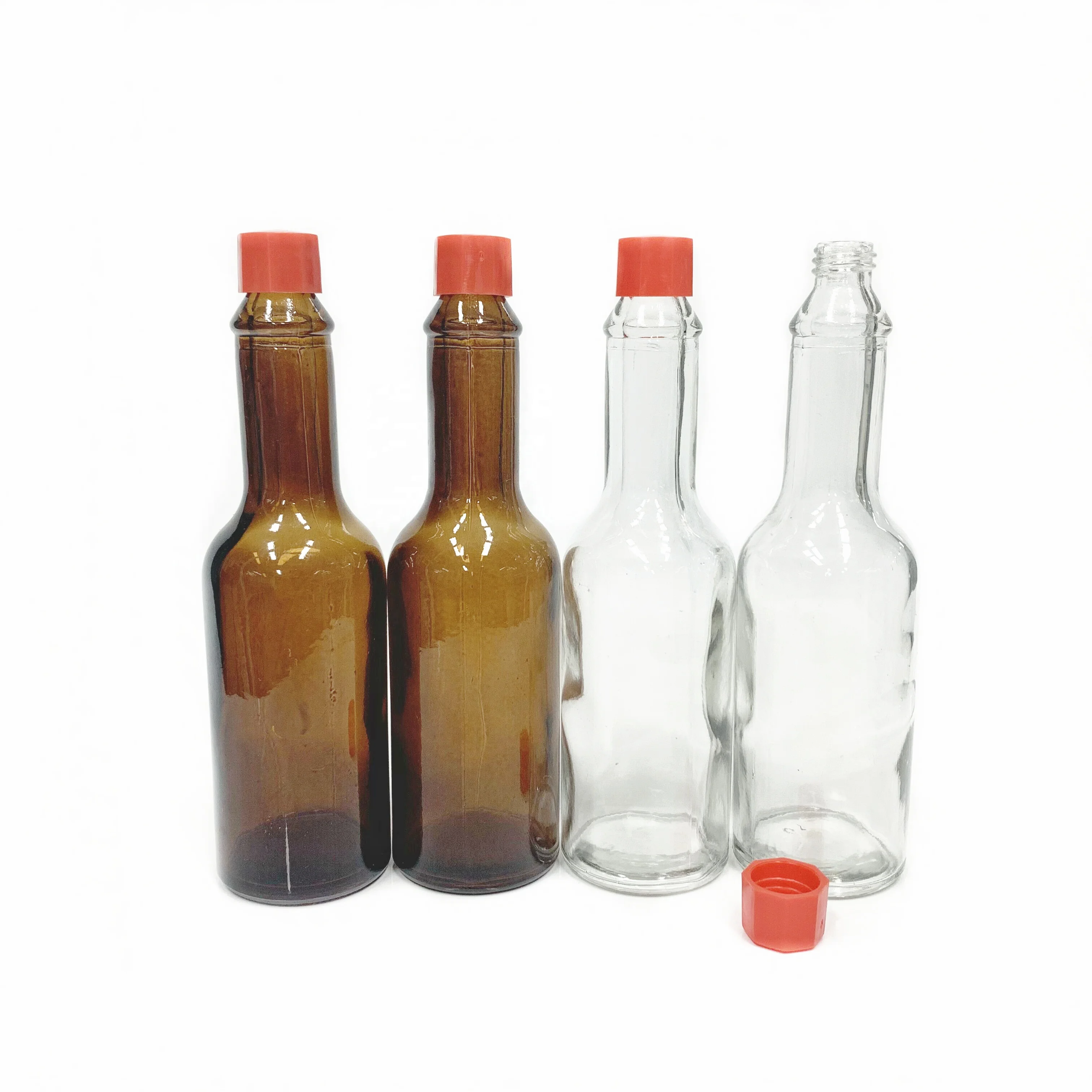 60ml 2oz chilli pepper hot sauce clear glass bottle with plastic lid red cap for tabasco