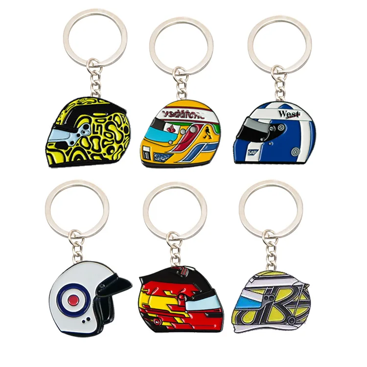Wholesale Customized Cool F1 Racing Motorcycle Helmet Soft Enamel Keychains Keyrings Llavero Custom Logo Race Helmet Keychain