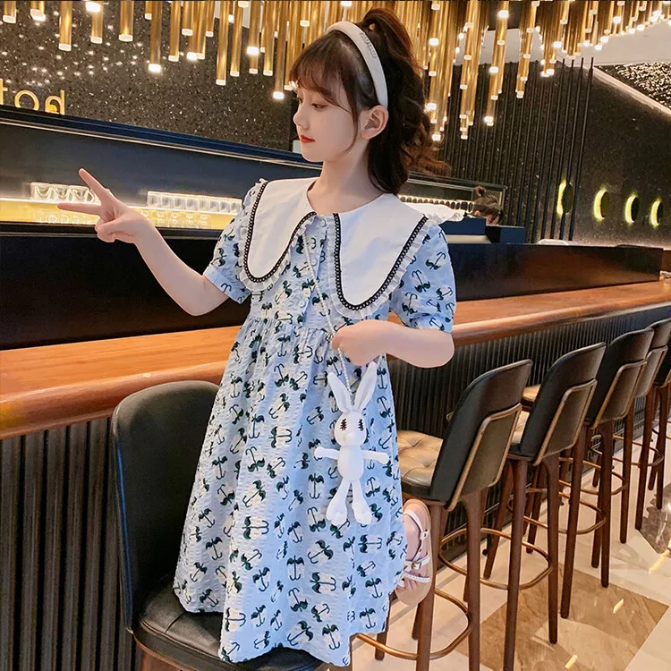 New spring and summer clothing medium and big girls dress primary school girls temperament mid dress