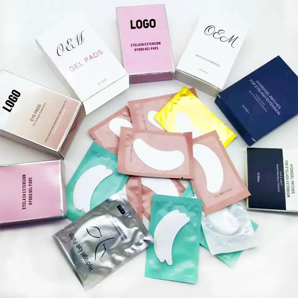 Private Label Pink Black Under Eye Gel Patch Collagen Lash Eyepatch Cotton Eyelash Extension Hydrogel Eyelash Pad Eye Pads