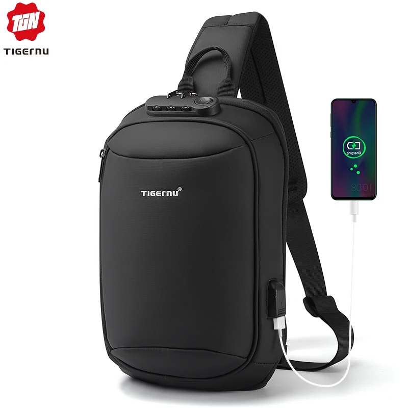 Tigernu T-S8100 manufacture Waterproof Rfid Anti theft Crossbody Sling Bags for Male Chest Bag with TSA lock