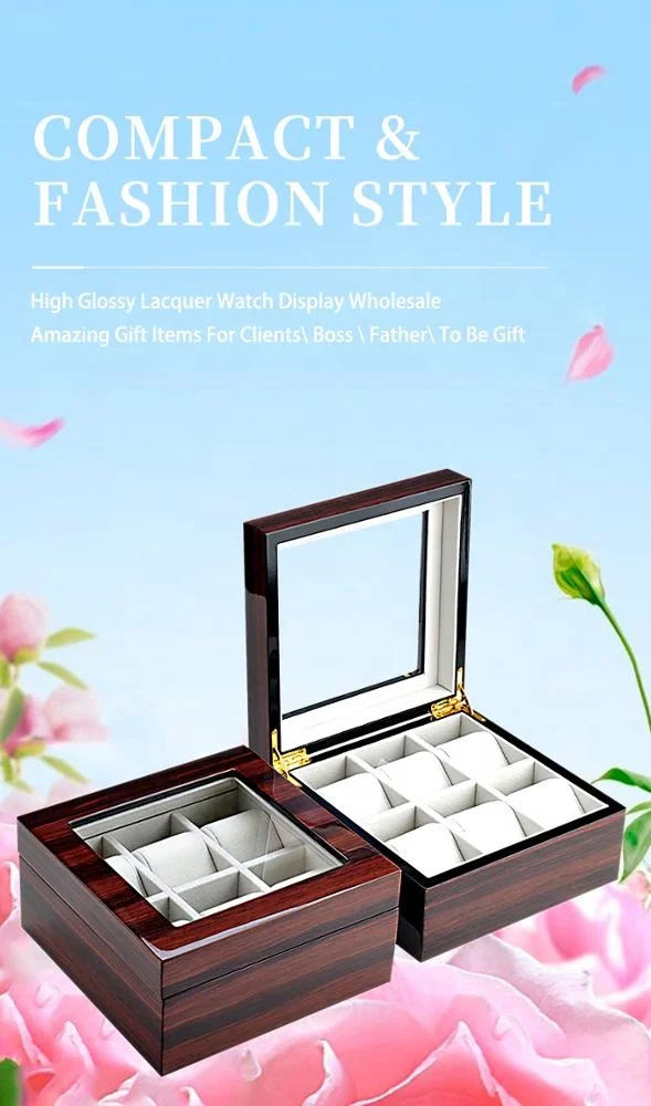 Factory handmade luxury mdf wood veneer high glossy painting velvet wooden watch box