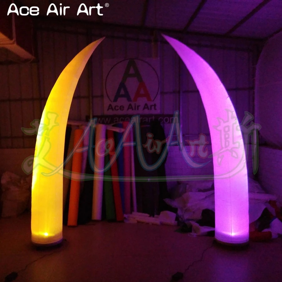 Hot Sale 2.5mH White Fabric Inflatable Pillar Tusk LED Lighting Fan Base Wedding Stage Entryway Model Event Accessories Blower