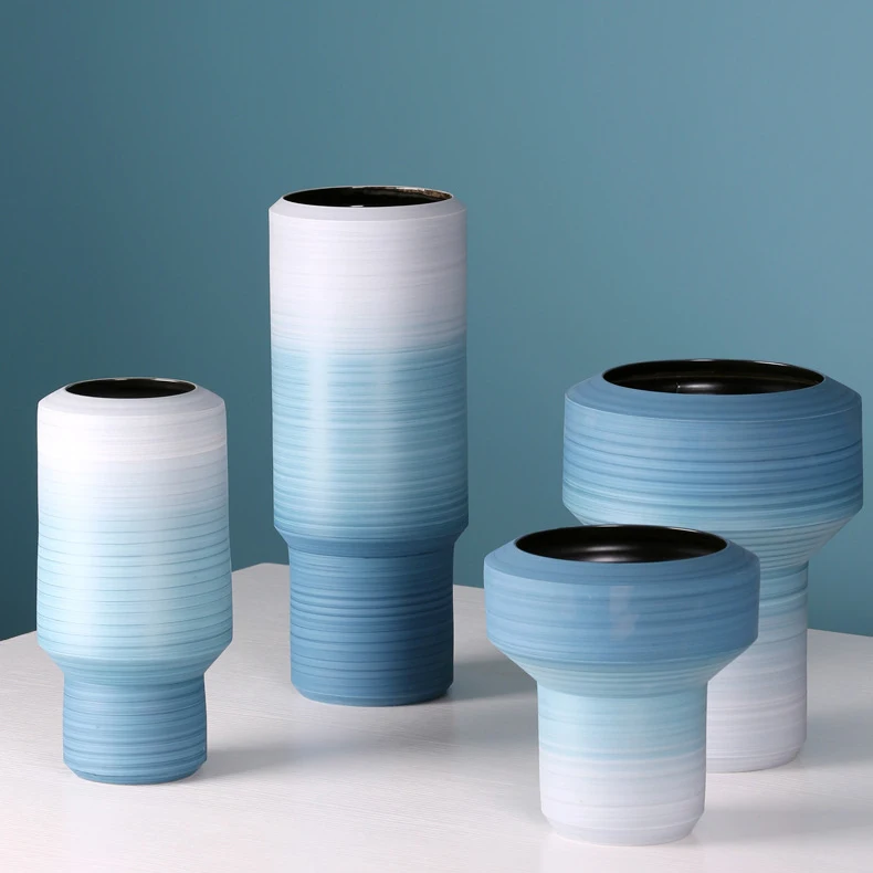 Wholesale luxury indoor decorative vase handmade stripe Transparent modern ceramic vase