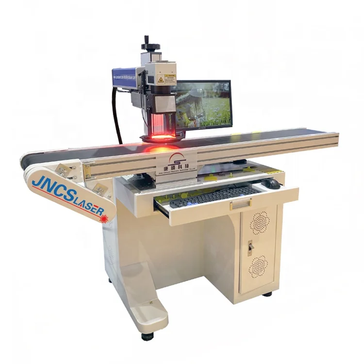 CCD Visual Positioning 50 watt fiber laser marking machine 20w with conveyor belt