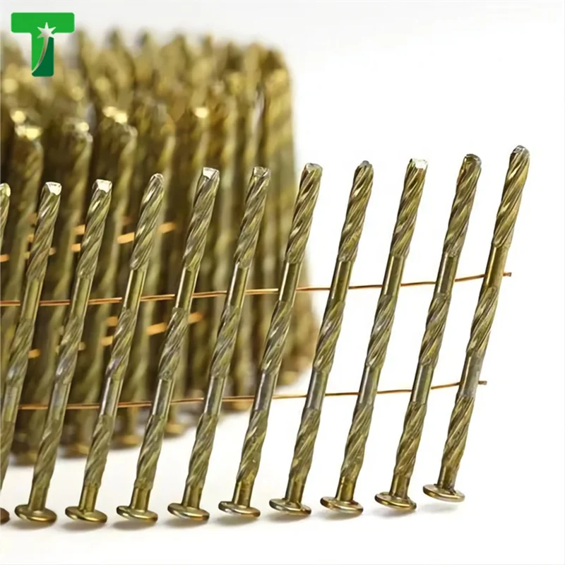 15 Degree OEM Iron Wire Green Yellow Color Coating Pneumatic Screw Smooth Ring Shank Coil Nail Pallets Tool Nail 2.1mm * 50mm