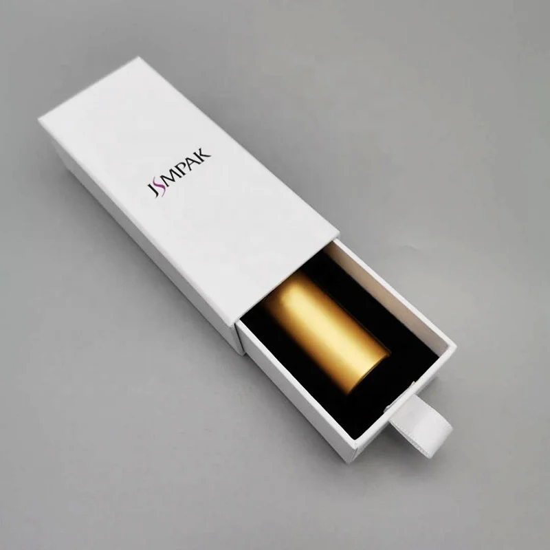 Custom Logo Printed Designer Black White Rigid Slide Drawer Box Package Perfume Cosmetic Paper Box