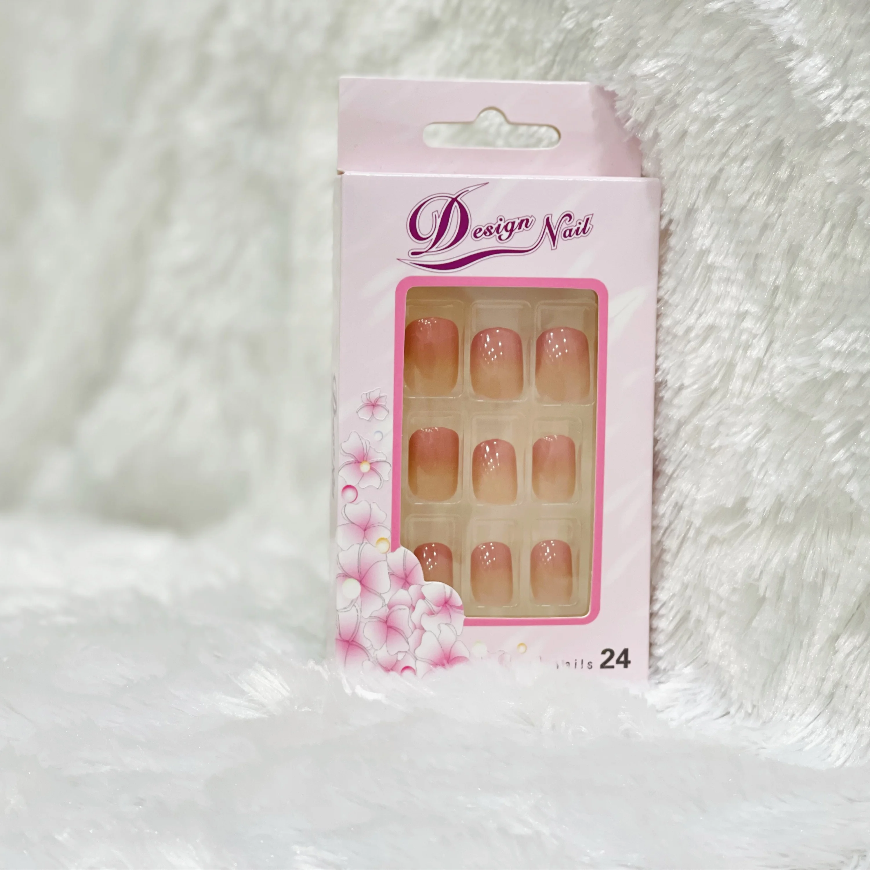 Peach ombre natural breathable nails full cover high quality design box packaging nail tips