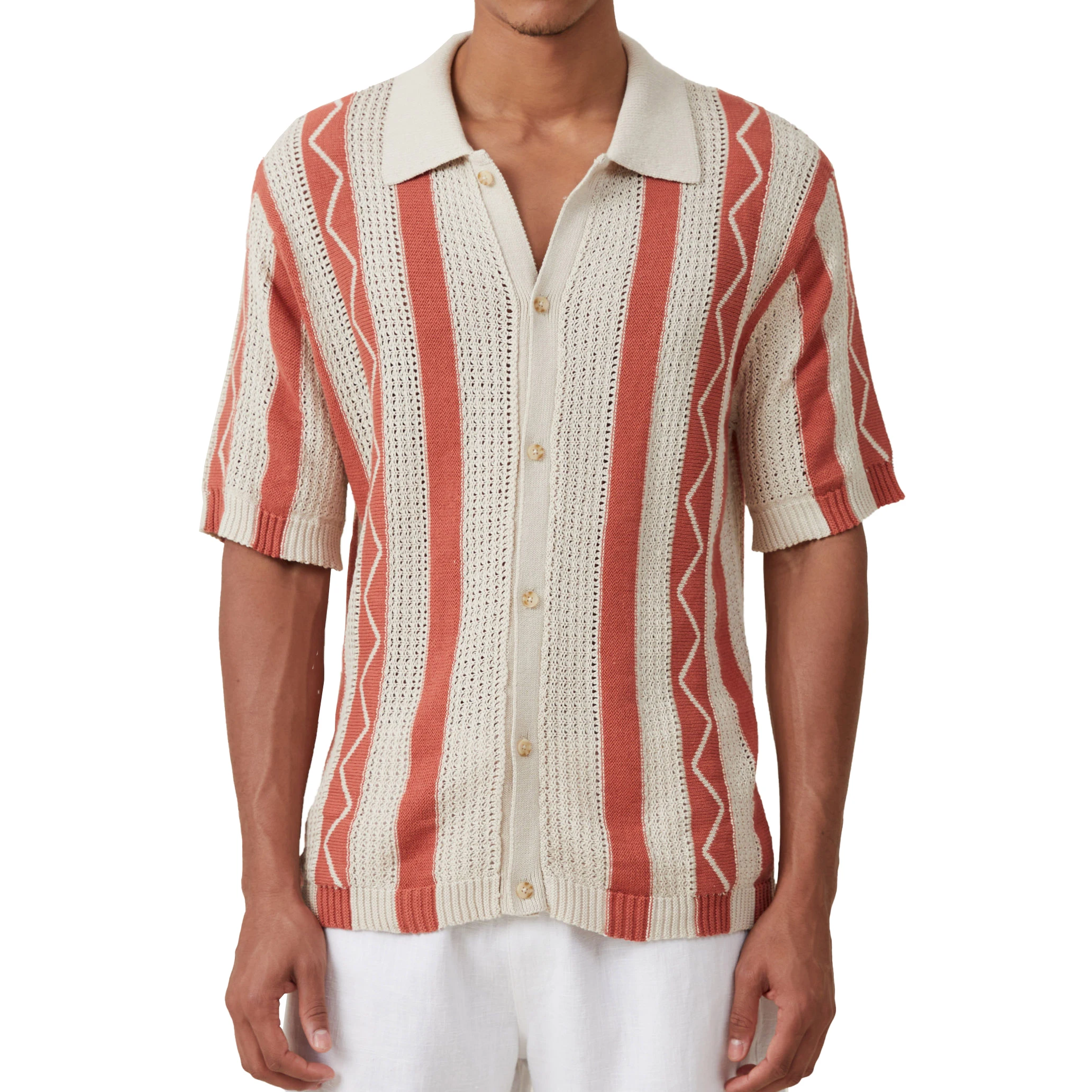 Poloshirts Lange Mouwen Heren Custom Wool Knit Polo Striped Crochet Sweater Shirt Men