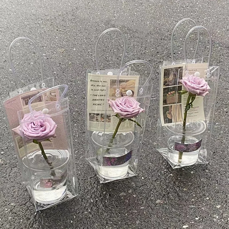 Influencers Tools Fresh Flowers Cup Take Away Pvc Bag with Bowknot Transparent