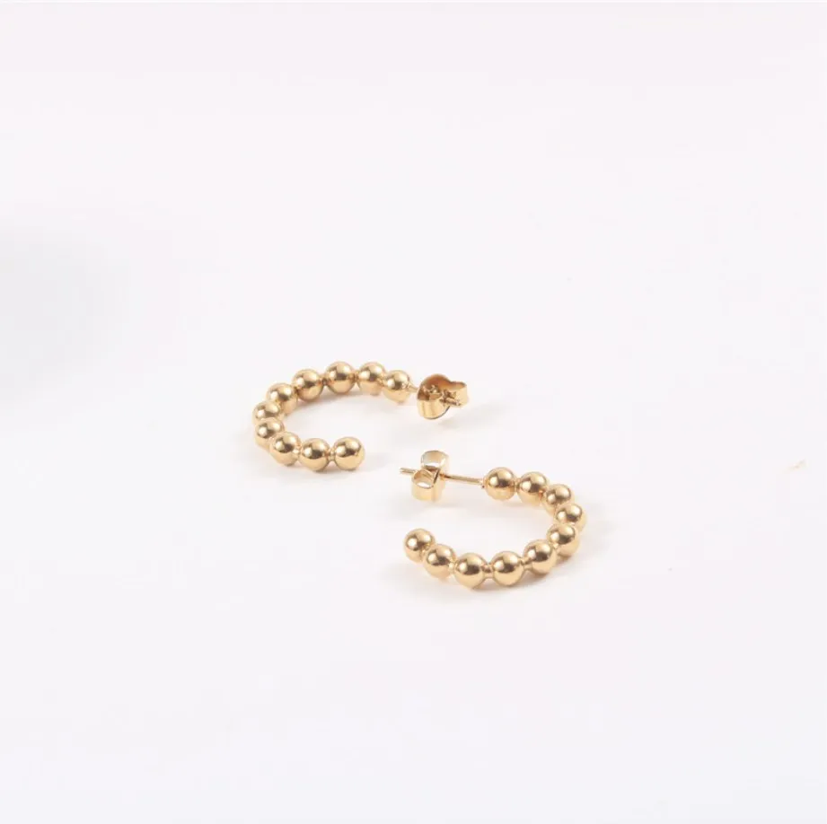 New Design 18k Vacuum Gold Plated Stainless Steel Beads Ladies Earrings For Women Anniversary Gift