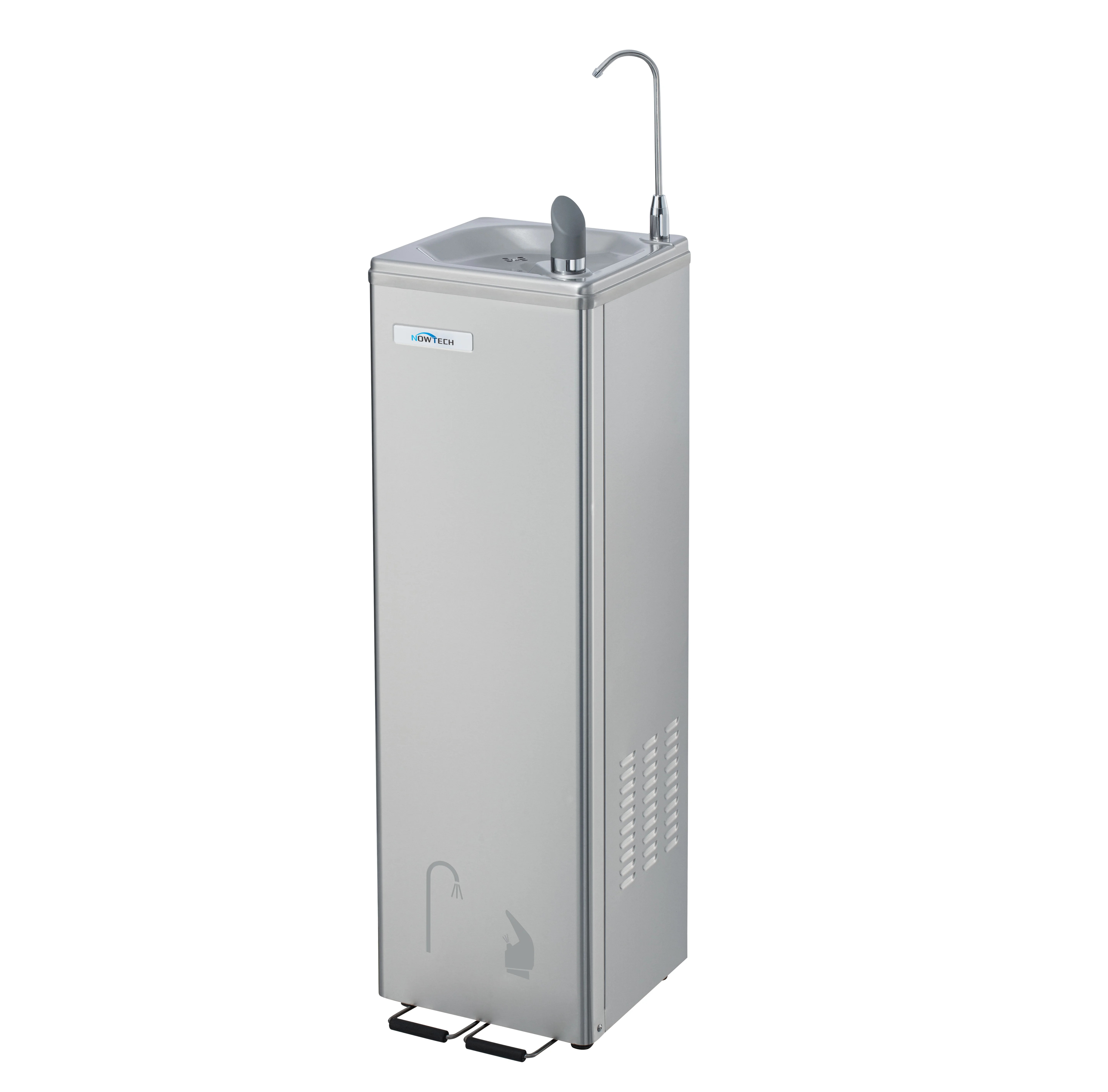 Polished Stainless Cabinet Foot pedal operated Bottle filler Ideal as a School Gym Factory drinking fountain