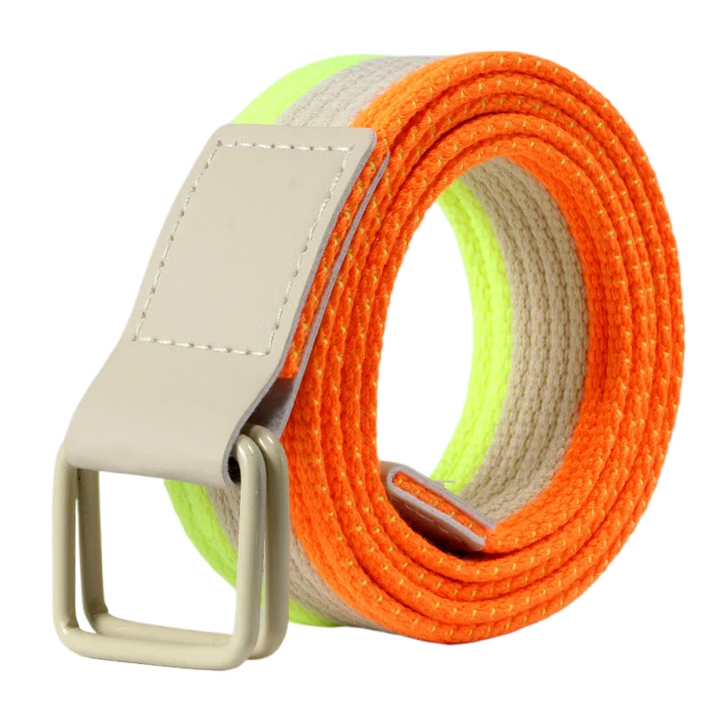 fabric belts polyester canvas colorful striped belts with painted color double square D ring buckles can customize RTS 3cm wide