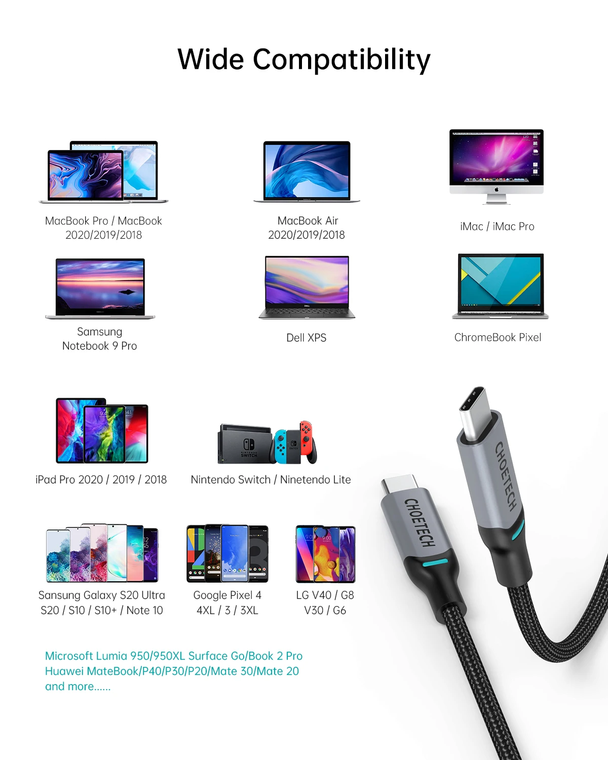 
CHOETECH USB C To USB C Cable 2 Pack (100W) 6ft Braided Type C Cable 