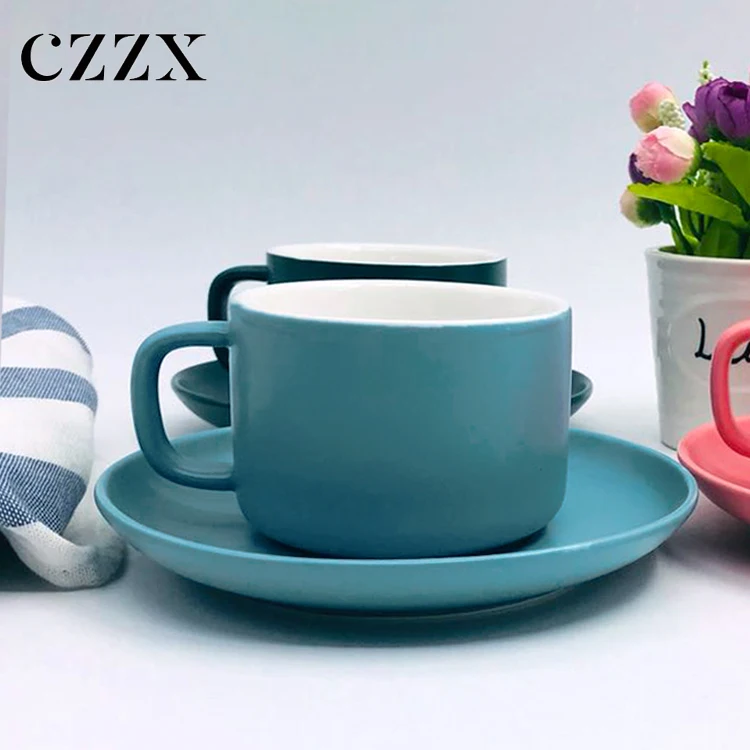 factory direct macaron color matt glazed ins style  ceramic coffee cup saucer set