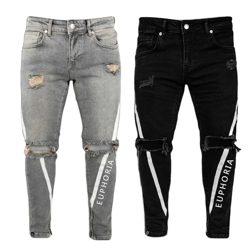 
Factory Wholesale Men Jeans straight Pants Ripped Denim Black Jeans For Men Stylish 