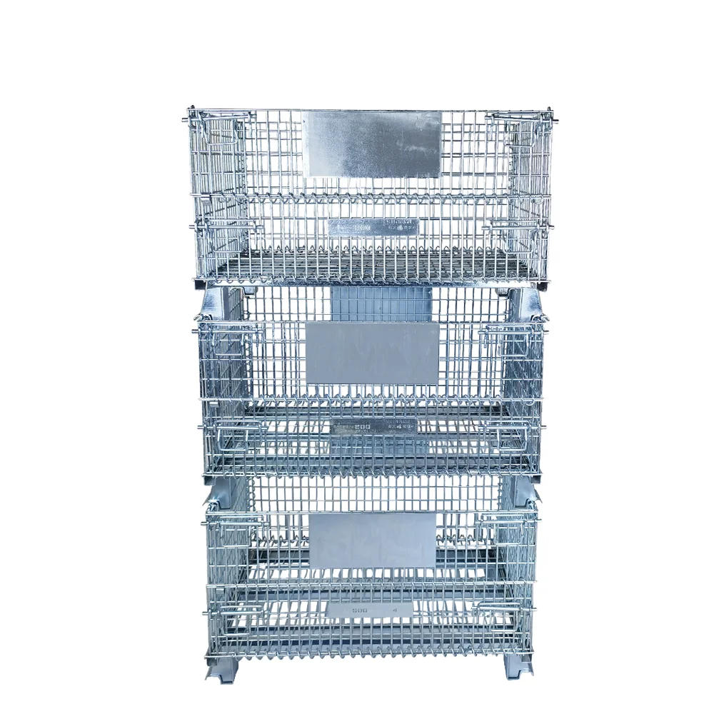 Customized galvanized folding durable steel warehouse storage pallet cage