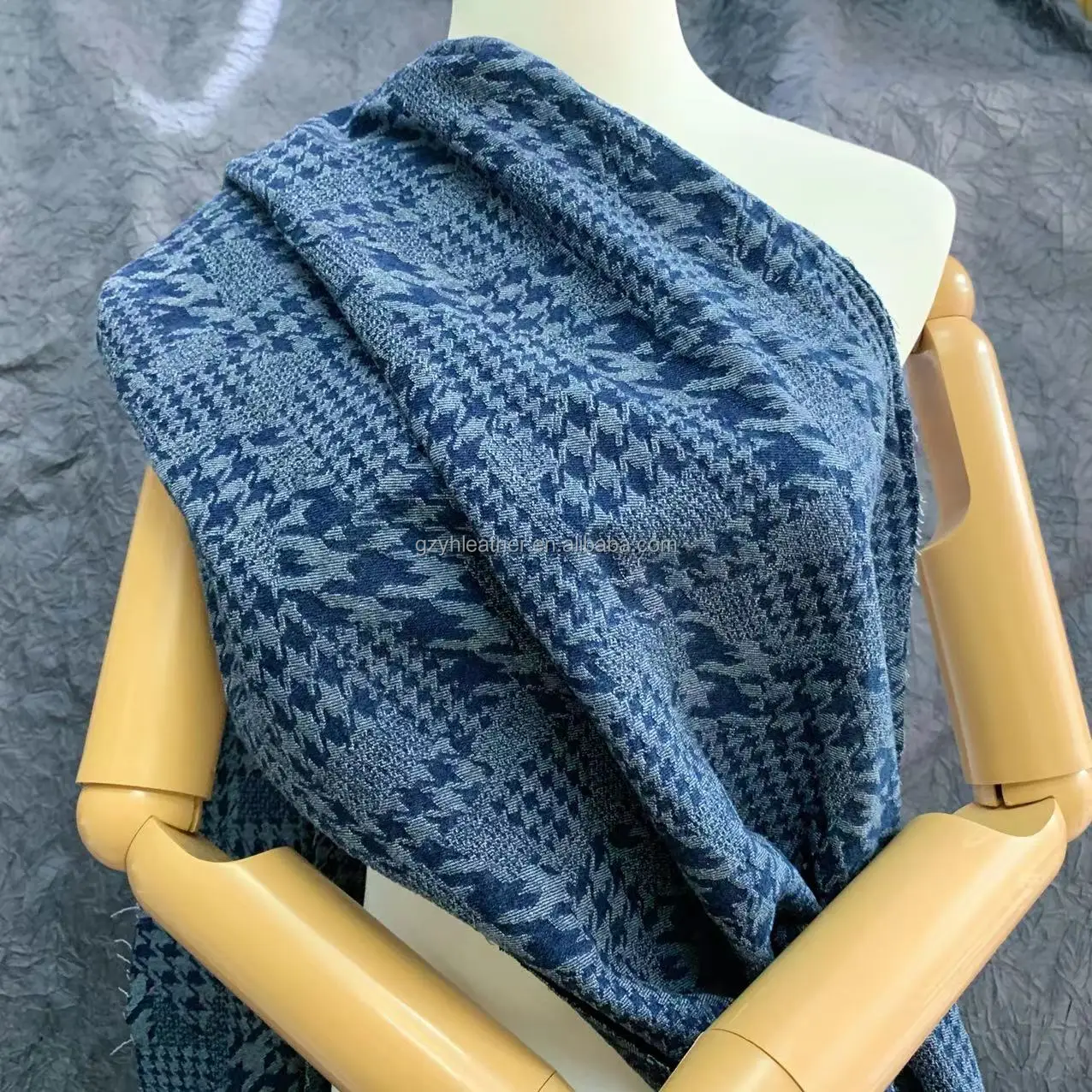 Jacquard Houndstooth Plain Pattern Printed Denim Fabric For Jean Dress  Denim Shirt Bag