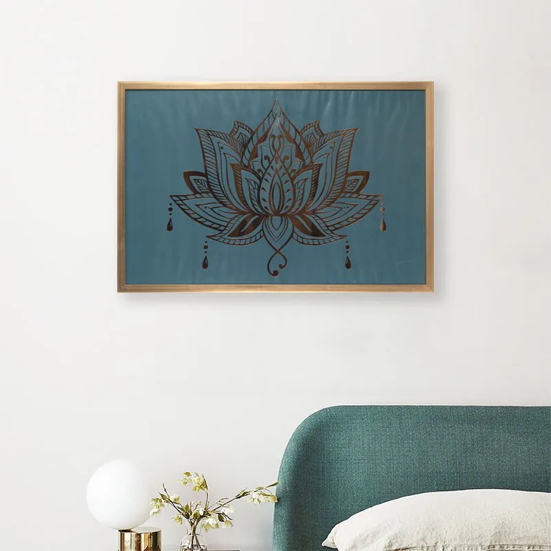 HOFINE Landscape Abstract Golden Lotus Luxurious Decor Nordic Art Pictures Bronzing printing For Living Room Wall Art Decor