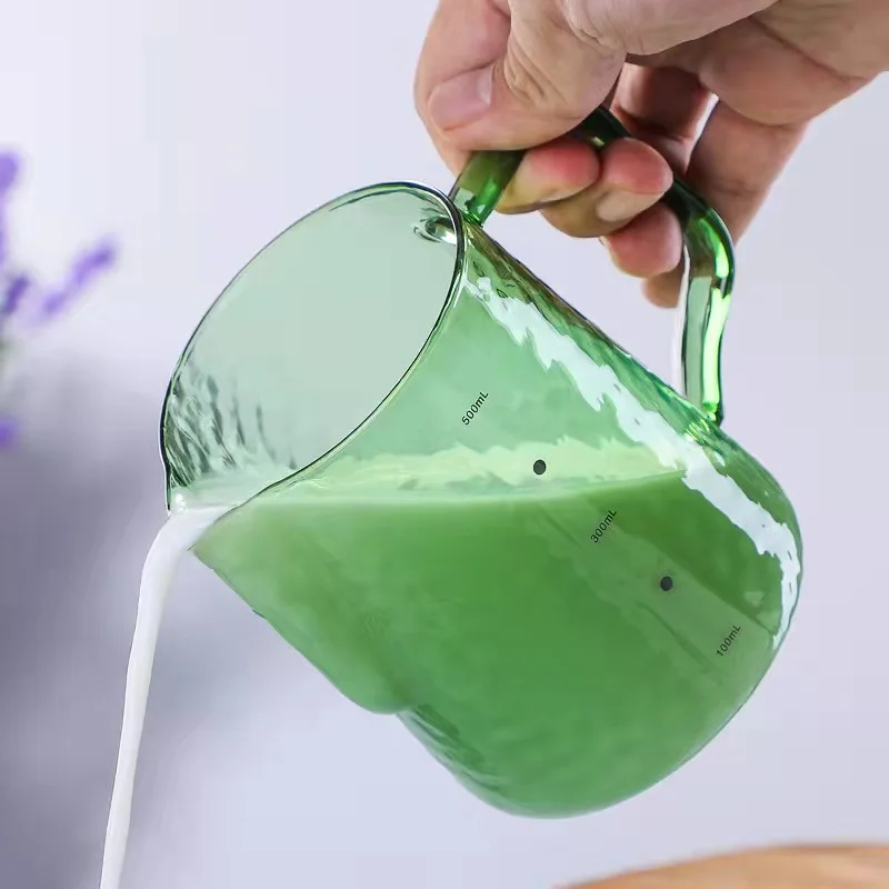 Оптовая продажа жаропрочный стеклянный чайник из боросиликатного стекла для кофе взбивания пены молочный кувшин со стеклянной ручкой