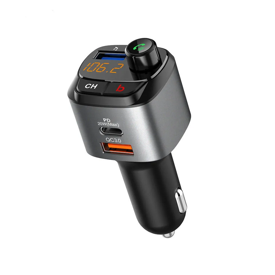 Car Dual USB Ports QC3.0 PD20W Type C Car Charger BT5.0 Bluetooth-MP3 Player FM Transmitter