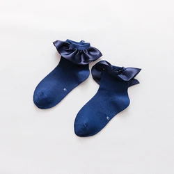 Новинка, весенние детские носки, милые детские атласные кружевные хлопковые носки для девочек с кружевным бантом и мягкой отделкой, короткие носки для маленьких девочек