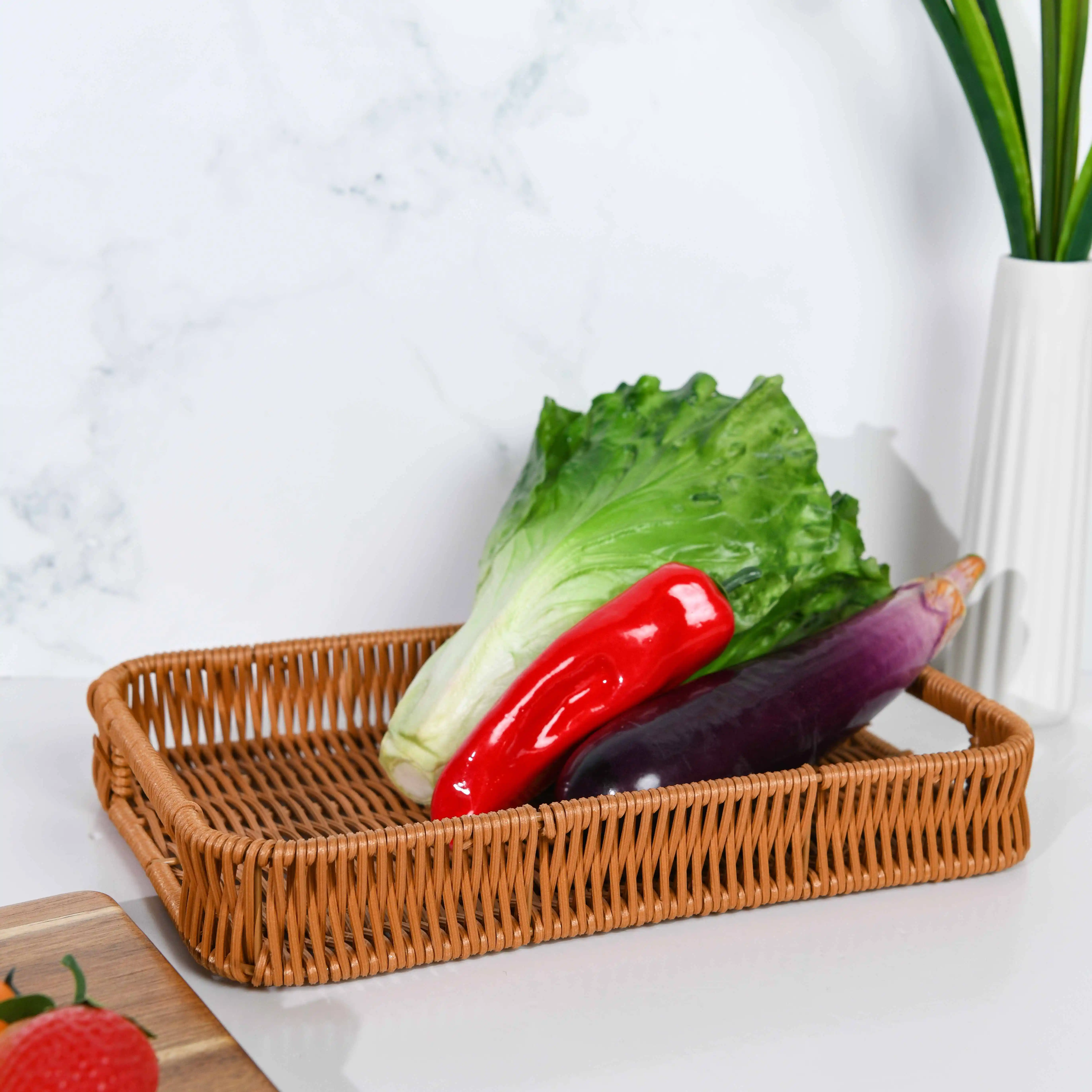Imitation Rattan Rectangular Tray Vegetable Storage Basket Snack storage