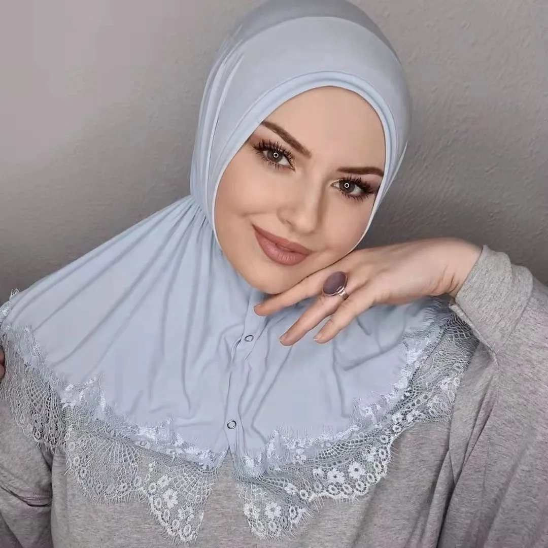 MOTIVE FORCE 2024 New Design Malaysia Dubai Modal Islamic Scarves Doll Collar Lace Button Muslim Hijab For Woman