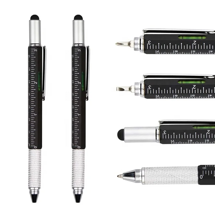 Уникальный подарок для мужчин многофункциональный 6 в 1 инструмент, шариковая ручка с линейкой, отверткой, уровнемером, стилусом