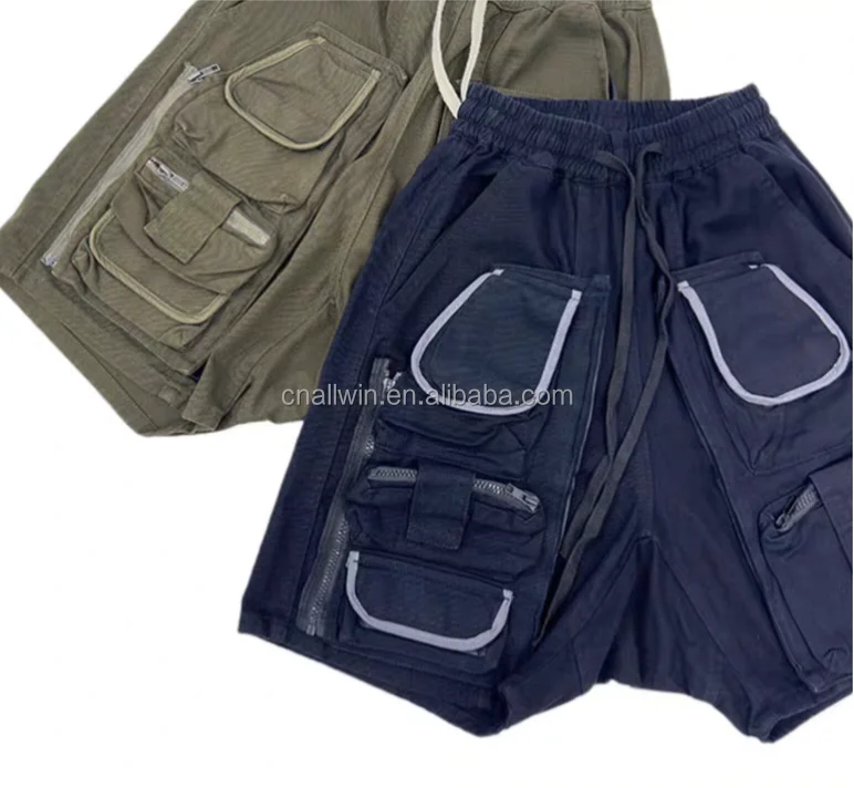 Personalized Design Detachable Multi-pocket Oversize Cargo Shorts Five-point Pants Trend Cotton Fabric Man Woven Hip Hop Printed