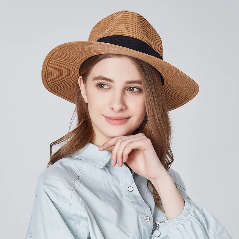 Custom Unisex Sun Hats for Summer Beach UV Protection Panama Paper Hats for Women Men Straw Sun Hats with Chinstrap Factory