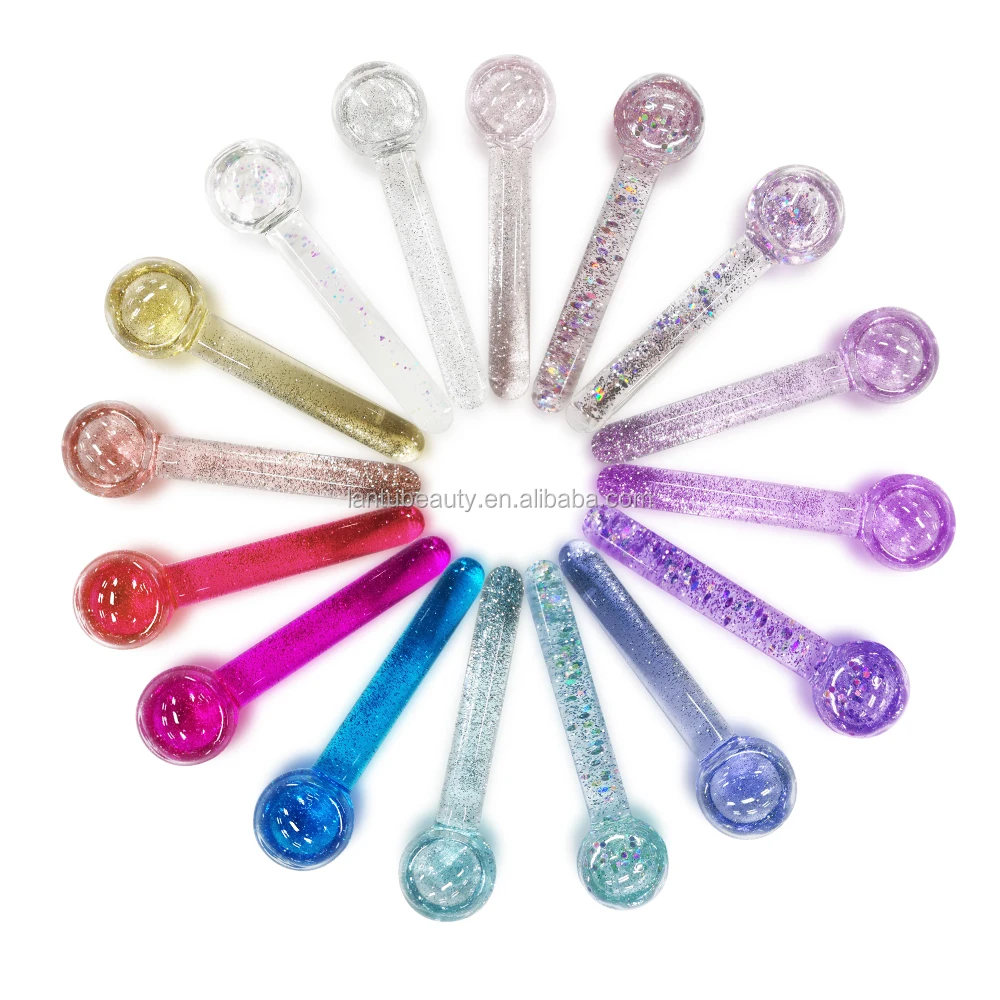 Plastic Surgery High Quality Glass Mini Cold Roller Balls Gel With Glitters Wave Hockey Eyes Facial Massage Ice Globes