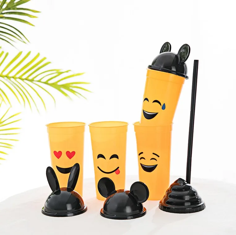 Plastic straw cup disposable with cover expression cup custom advertising milk tea beverage coffee scenic wholesale