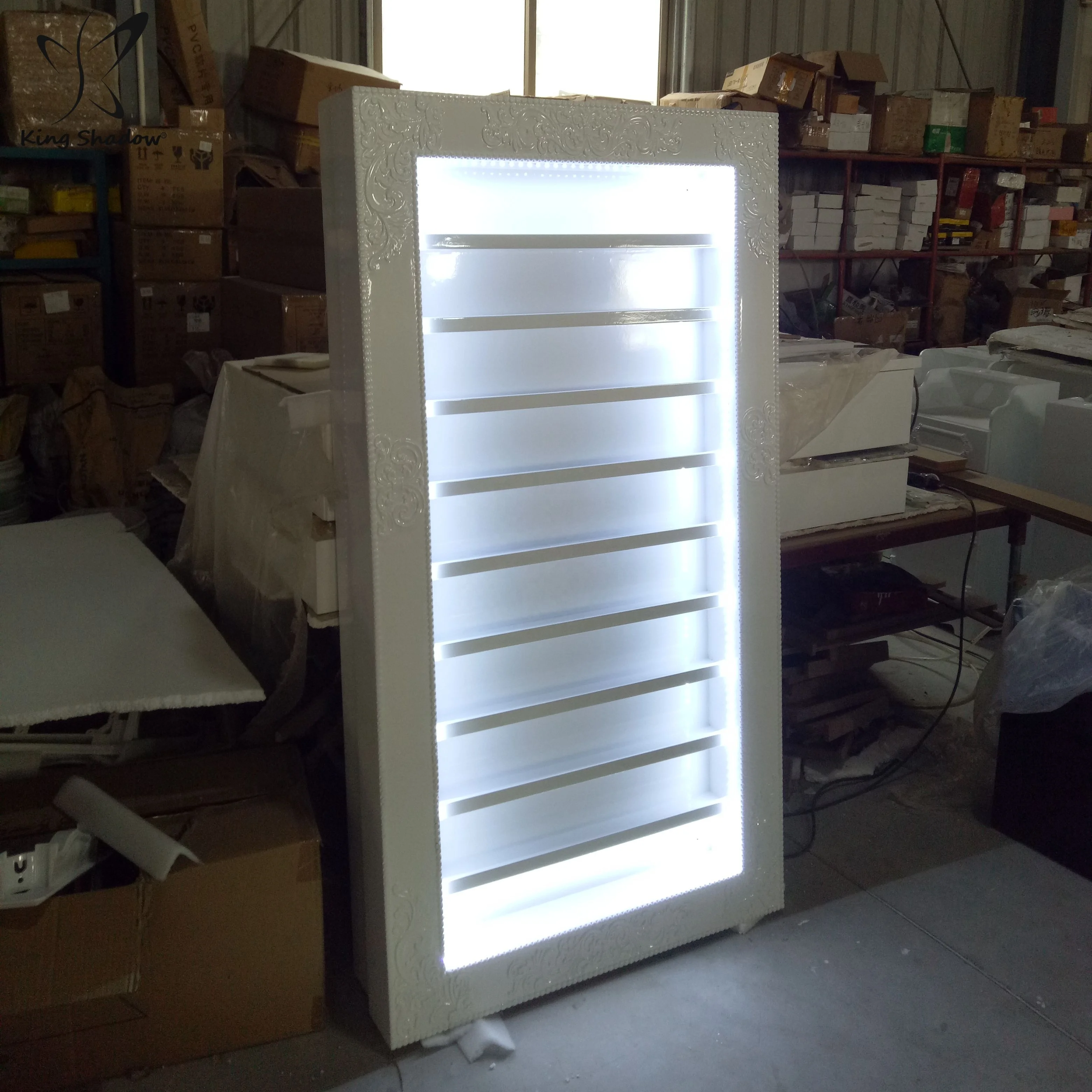 Classic French Style Nail Polish Rack Display LED White Store Display Rack High Capacity Metal Display Racks For Beauty Salon