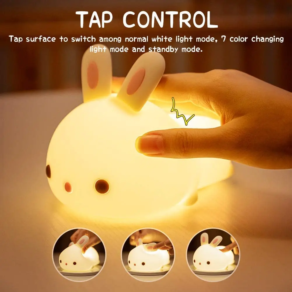 Colorful Rabbit LED Night Light Silicone Cartoon USB Charging New Year Gift RGB Multicolor Touch Sensor For Baby Bedside Lamp