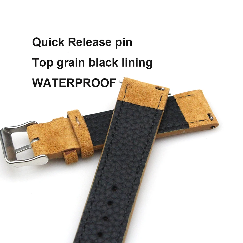 Suede Leather Strap manufacturer 19/20/22mm replacement leather watch bands handmade quick release genuine leather watch straps