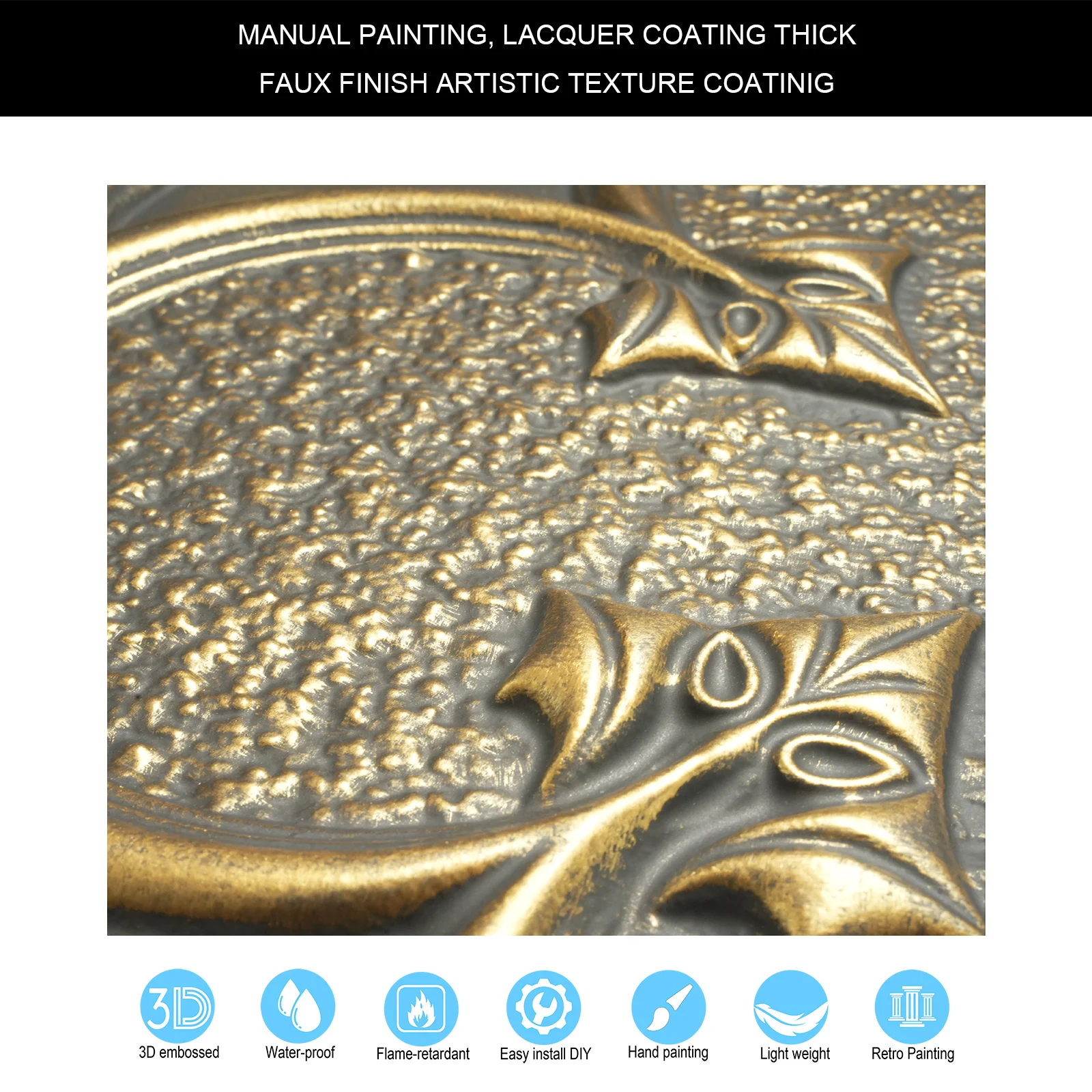 Faux finished crevices artistic ceiling tiles 3D embossed wall board Easy to Install PVC Panels for Saloon PL35 ancient gold