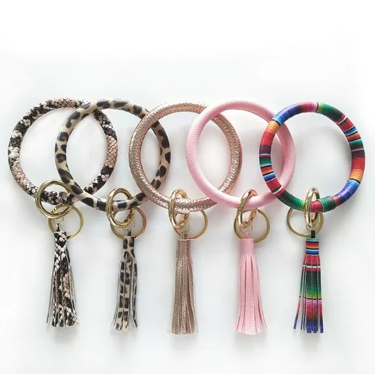 Hot selling PU leather wrist bracelet tassel keychain for women