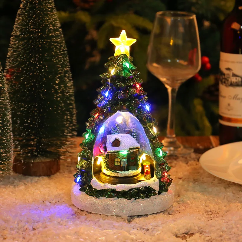 Christmas Tree Music Box Mini Christmas Tree with Led Lights Music Box wooden Jingle Bells Other Christmas Decorations