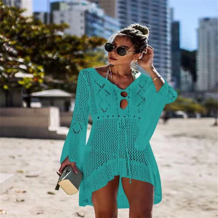 New Sexy Cover Up Bikini Women Swimsuit Cover Ups Bathing Suit Beach Wear Knitting Swimwear Mesh Beach Dress Tunic