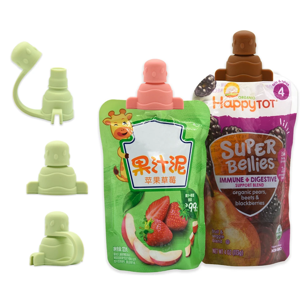 custom logo printing baby food pouch Control Valve silicone pouch topper reusable pouch lid for baby food