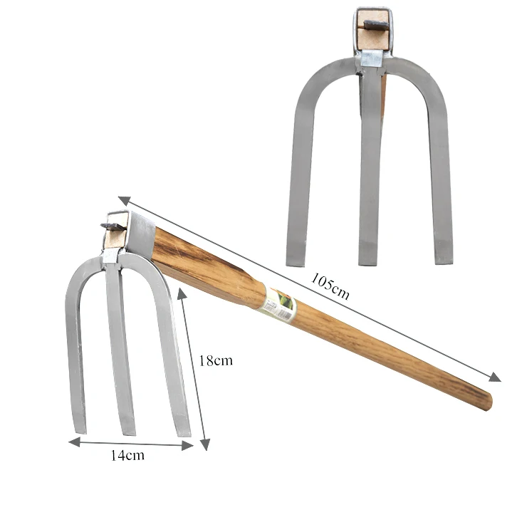 Good Selling Farming Hoe Long Handed Three Tooth Digging Agricultural Tool Weeding Handheld Wooden Handle Hoe