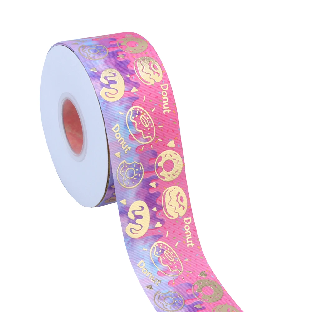 RMS hotsale 2 Inch Gold Foiled Hologram Ribbon Printed Grosgrain ribbon for Hair Bows