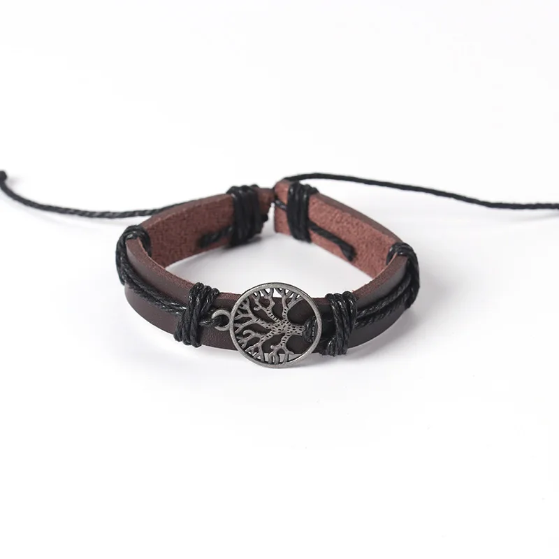 Men Vintage 4Pcs/ Set Braided Wrap Leather Bracelets Handmade Wristbands Life Of Tree Leather Bracelet