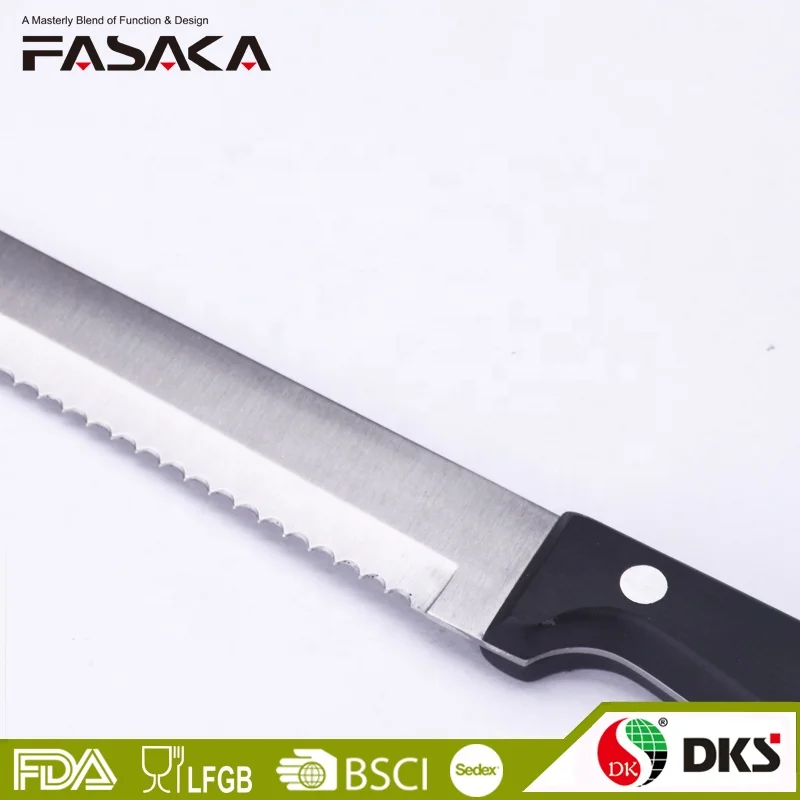 ABS or POM Handle with 3 Rivets Bread Knives Long Serrated Ham Slicer Carving Knife Stainless Steel Black or Customized 3000 Pcs