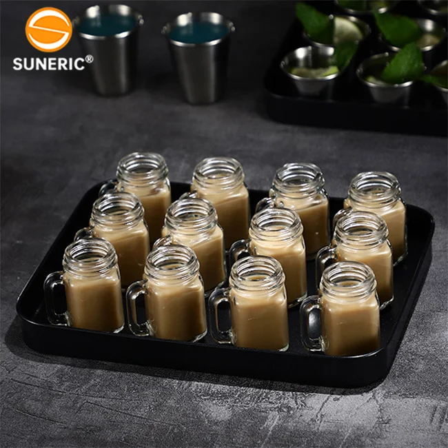 Custom Logo 1.5oz Glass Double Bullet Shot Small Whiskey Vodka Rum Cocktail Shot Cup Set With Holder Tray Mason Jar Shot Glasses