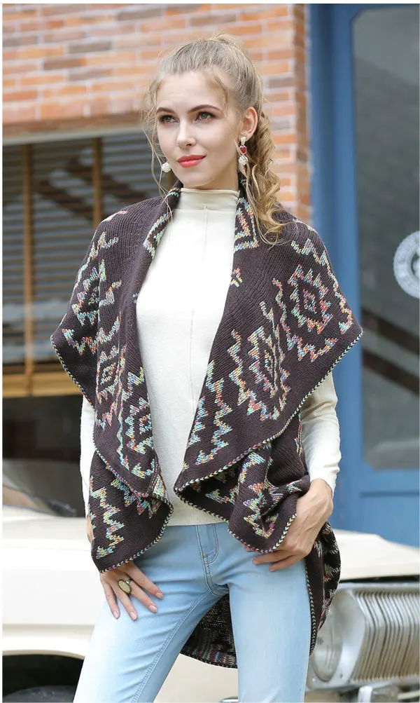 2022 Casual Sleeveless Coat Patterned Long Knit Womens Sweater Cardigan