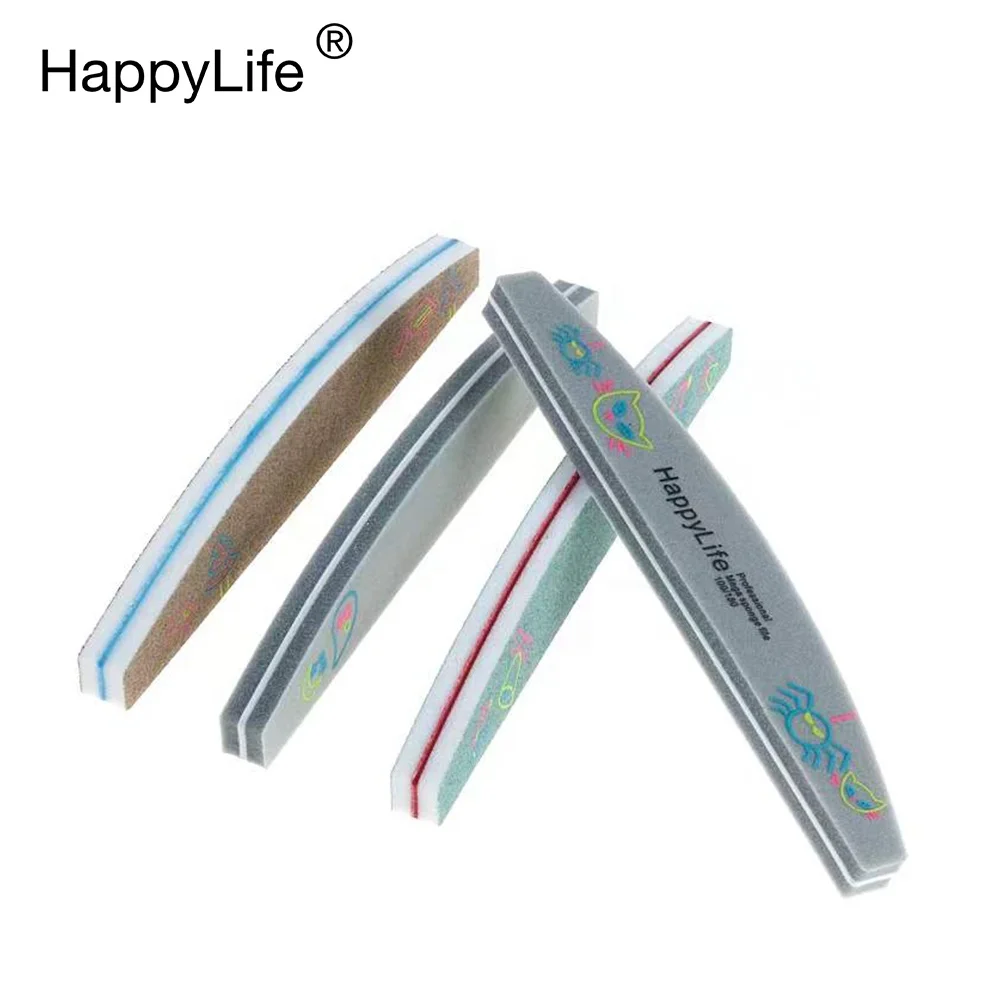 HappyLife профессиональная губка с напечатанным логотипом на заказ, инструменты для дизайна ногтей, светящийся буфер, пилка для ногтей