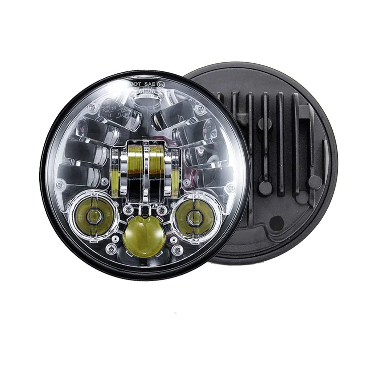 Dot E-mark Chrome H4 Projector 5.75 inch Motorcycle Led Headlight with Daylight for Harleys Davidsons