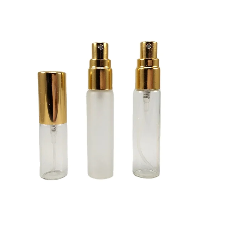 Clear Frosted 5ml 10ml Thin Glass Spray Sample Vials Mini Perfume Bottle with Atomizer Gold Silver Black Cap
